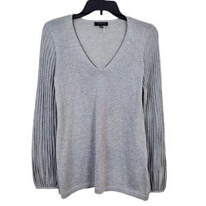 1.State Metallic Knit Top XS Semi-Sheer Heather Gray V-Neck Ribbed Sleeve